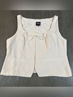 Zara Cream Bow-Front Sleeveless Vest Waistcoat Size